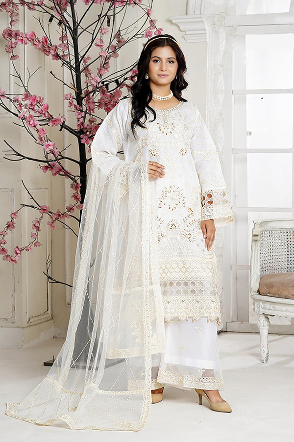 Embroidered Off White Organza 3 Piece Pret