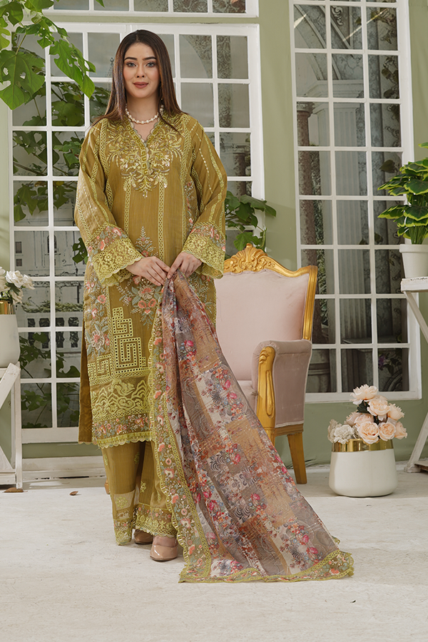 Olive Bloom  3-Piece Pret