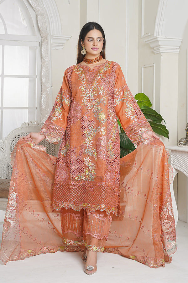 Burnt Copper Knitted Viscouse 3 Piece Pret